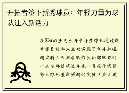 开拓者签下新秀球员：年轻力量为球队注入新活力